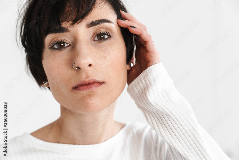 Portrait of an attractive short brunette haired woman Portrait of an attractive short brunette haired woman