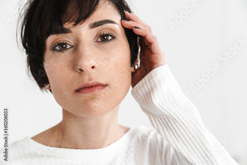 Portrait of an attractive short brunette haired woman