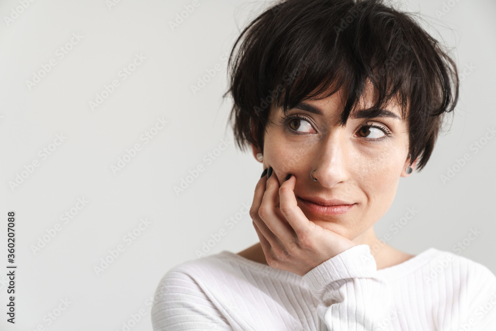 Portrait of an attractive short brunette haired woman Portrait of an attractive short brunette haired woman