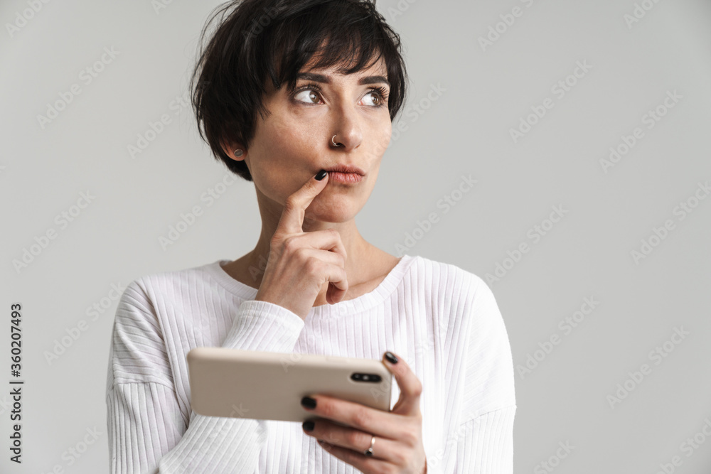 Portrait of an attractive short brunette haired woman Portrait of an attractive short brunette haired woman