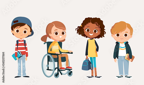 Set of happy kids in different clothes.