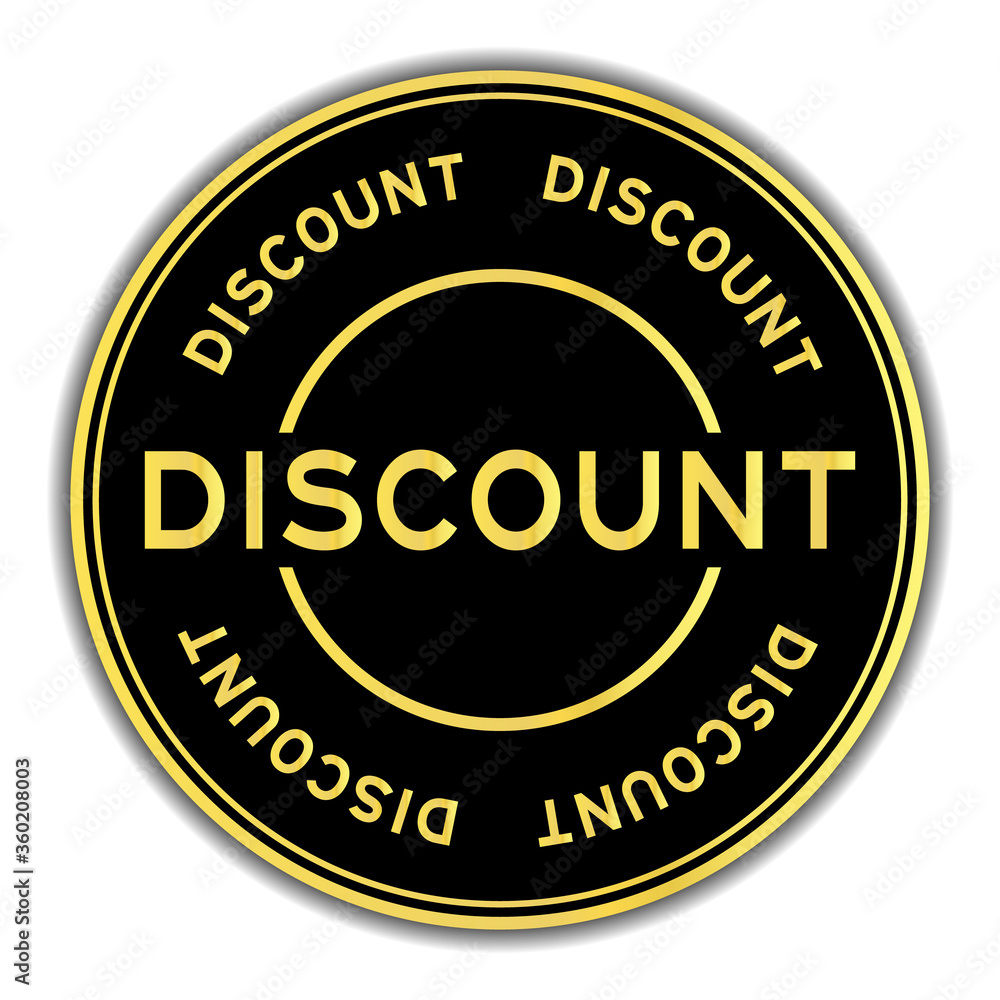 Black and gold color sticker with word discount on whitebackground