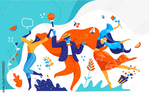 Uomini e donne festeggiano e danzano insieme 