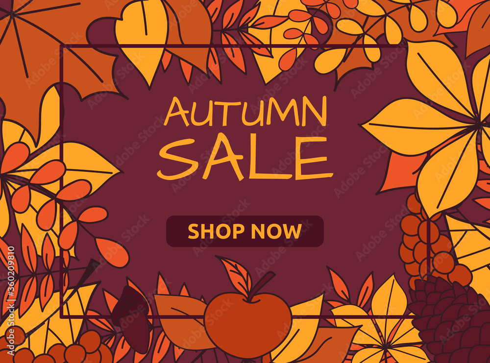 Colorful autumn leaves background. Autumn sale banner design. fall season shopping promotion. Vector illustration.