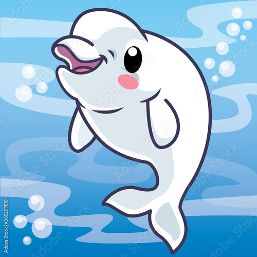 Fotografia Beluga whale cartoon, animal cartoon cute, cartoon cute