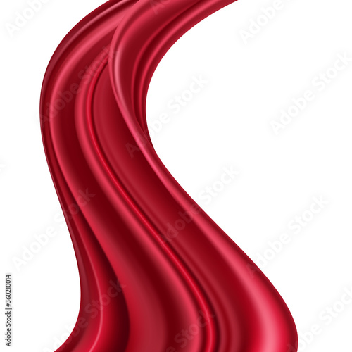 Red silk fabric, satin curtain, realistic vector.