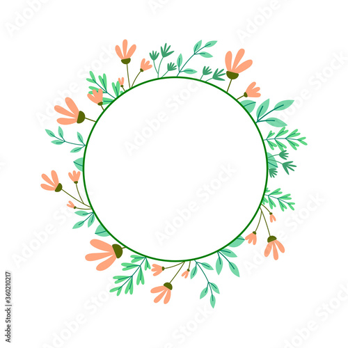 Vector floral frame with flowers for wedding invitations, greeting cards, and business cards. Bright flower frame