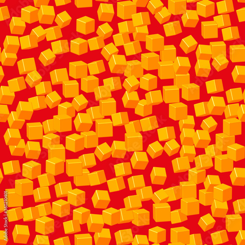 Golden Cubes Seamless Pattern, 3D Illustration