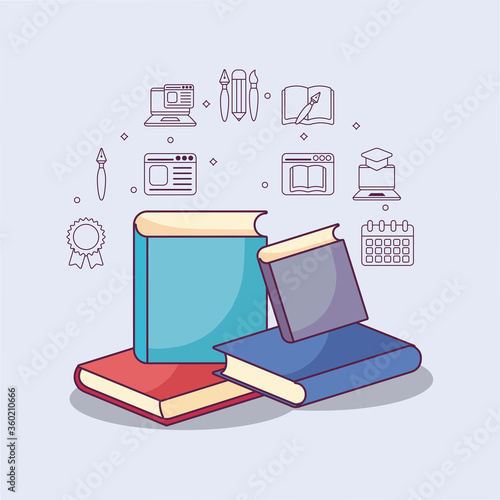 education books and icon set vector design