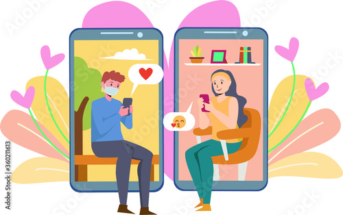 A cute couple are chatting each other during pandemic