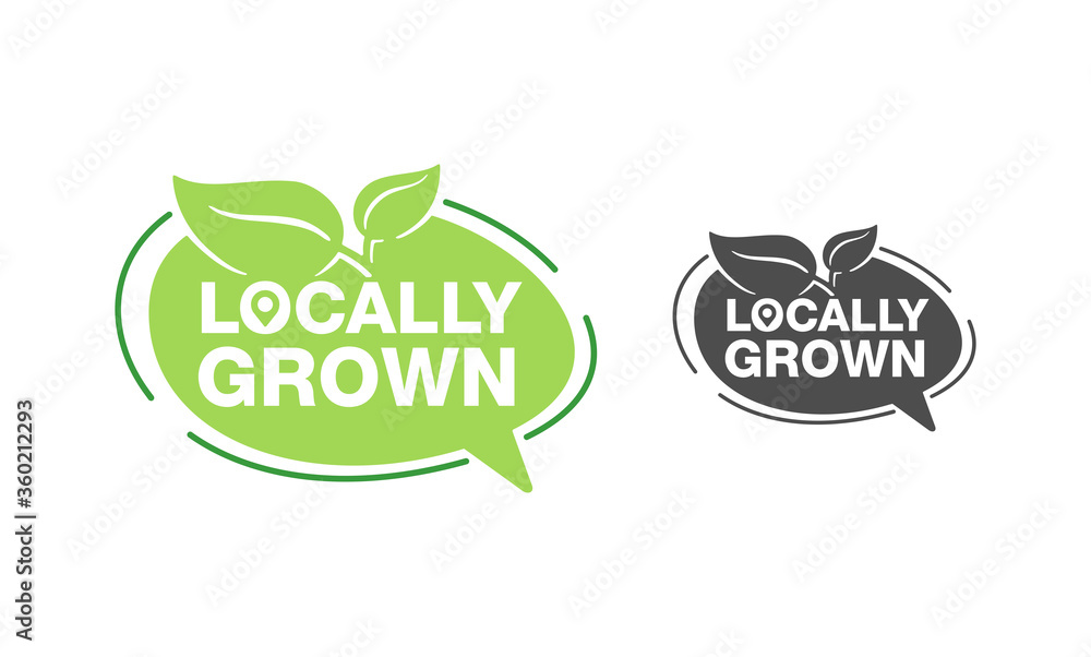 Locally grown emblem in pin form - eco-friendly emblem for packaging of regional farming fruits or vegetables - isolated vector pictogram Locally grown emblem in pin form - eco-friendly emblem for packaging of regional farming fruits or vegetables - isolated vector pictogram