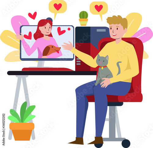 Cute couple are doing video call together during pandemic