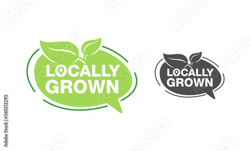 Locally grown emblem in pin form - eco-friendly emblem for packaging of regional farming fruits or vegetables - isolated vector pictogram