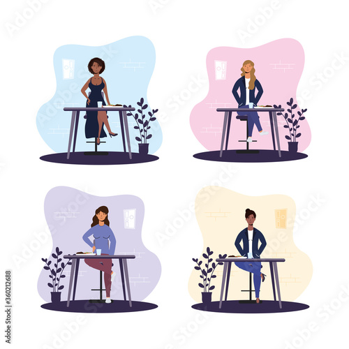 interracial women dinning in restaurant practicing social distancing ,covid19 prevention method