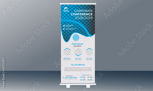 Conference / Event Rollup Banner Template, Annual Corporate Conference Banner Design With Graphic Elements