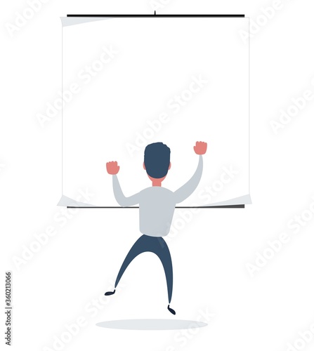 Businessman looking at blank poster. Vector illustration flat design