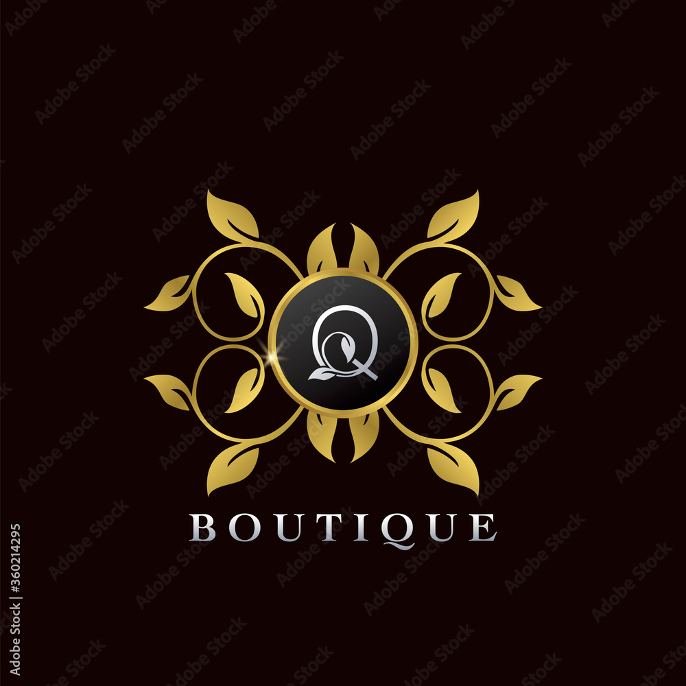 Golden Q Letter Luxury Frame Boutique Initial Logo Icon, Elegance logo letter design template Golden Q Letter Luxury Frame Boutique Initial Logo Icon, Elegance logo letter design template