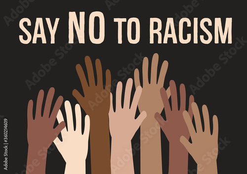 Diverse raised hands, vector illustration