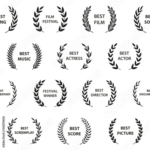 Black and white film award wreaths. Seamless pattern. Vector illustration.
