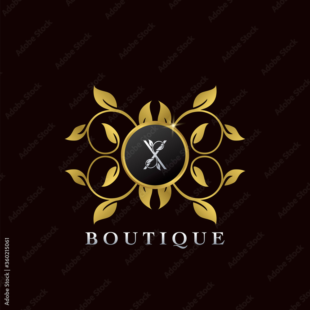 Golden X Letter Luxury Frame Boutique Initial Logo Icon, Elegance logo letter design template Golden X Letter Luxury Frame Boutique Initial Logo Icon, Elegance logo letter design template