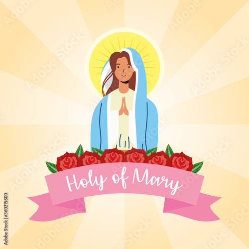 miraculous virgin assumption of mary with ribbon and flowers