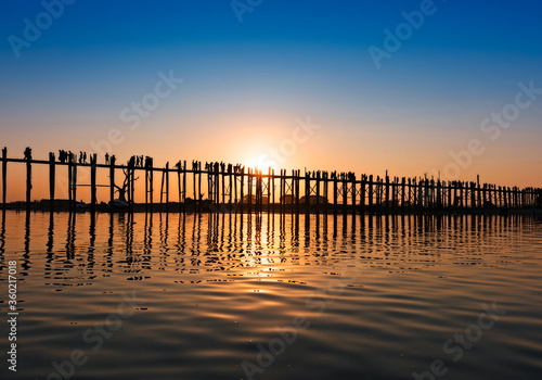 Ubein Bridge at sunset  Amarapura  Myanmar