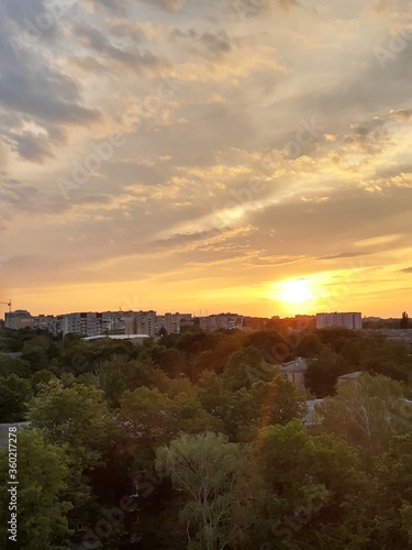  An amazing yellow sunset in Ukraine. 
Dramatic sunset in Europe