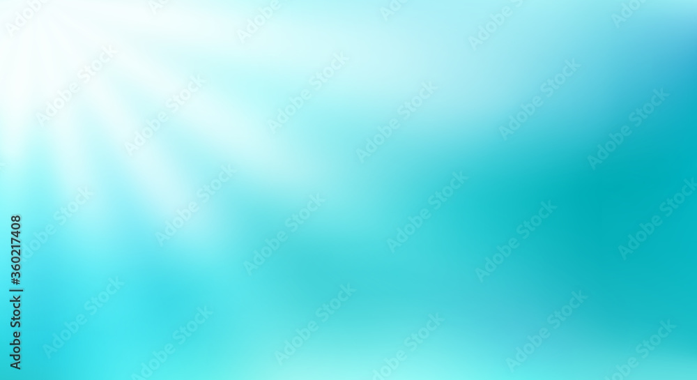 Abstract teal background. Blurred turquoise water backdrop. Ocean bed with sunlight. Vector illustration for your graphic design, banner, summer or aqua poster.