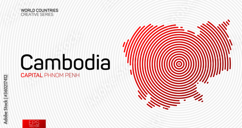 Abstract map of Cambodia with red circle lines