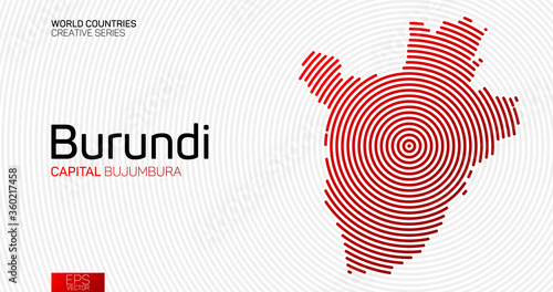 Abstract map of Burundi with red circle lines
