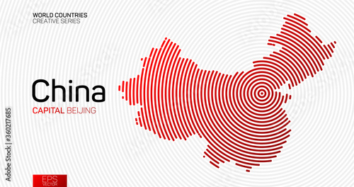 Abstract map of China with red circle lines