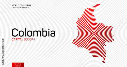 Abstract map of Colombia with red circle lines