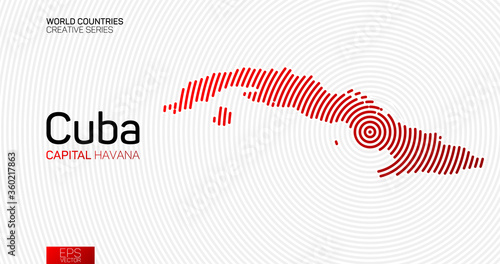 Abstract map of Cuba with red circle lines