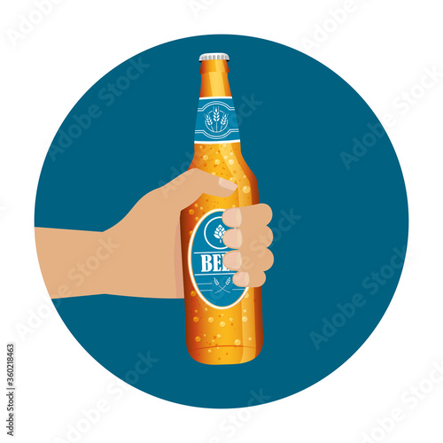 Beer day celebration event with hand and beer