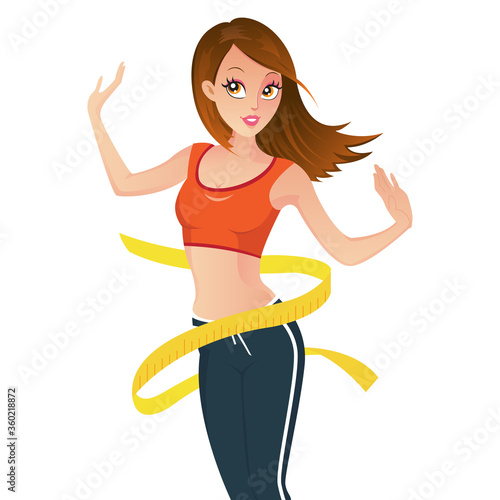 Young woman with a measuring tape at the waist
