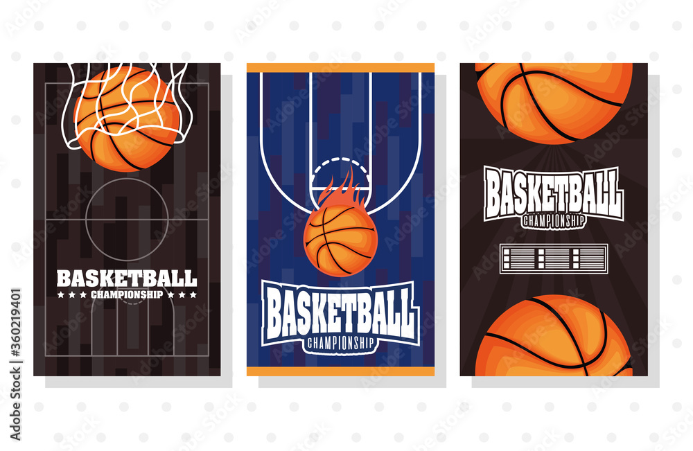 Basketball game sport set emblems