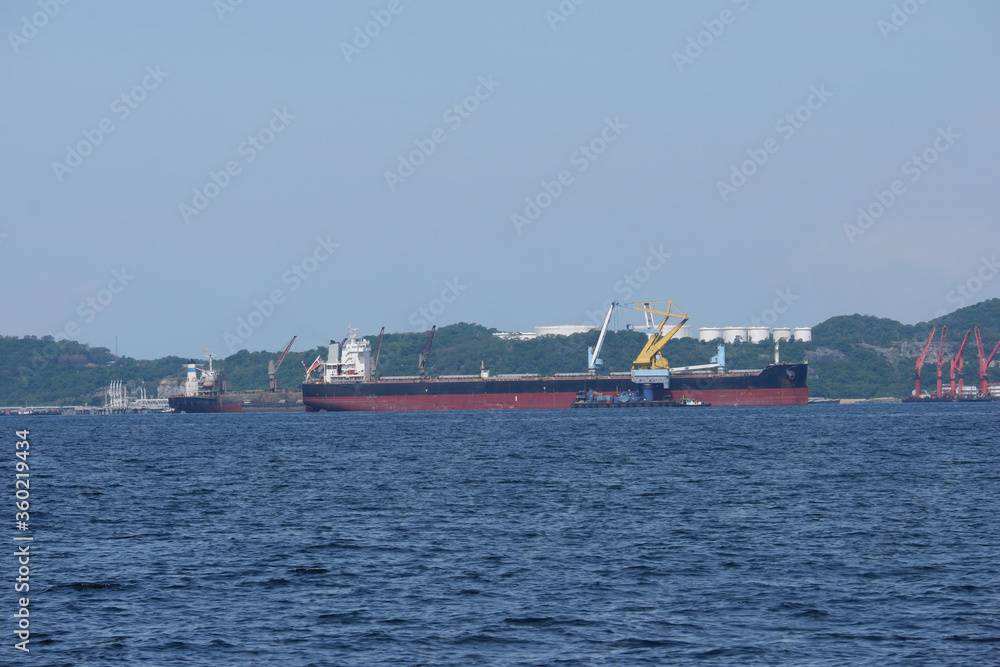 Side view of the oil tanker in the sea