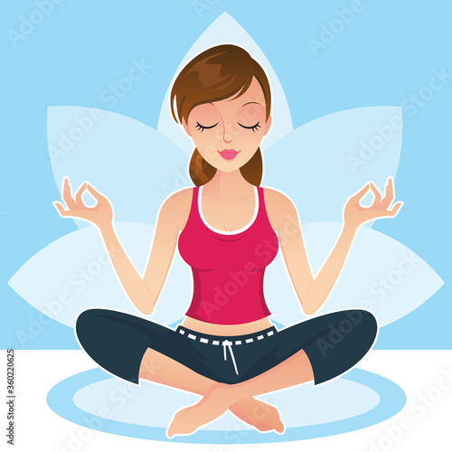 Beautiful woman doing yoga meditation with lotus pose