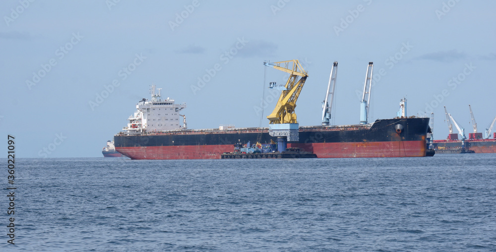 A large crude oil tanker in the middle of the sea