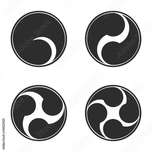 vector monochrome icon set with japanese symbol Tomoe