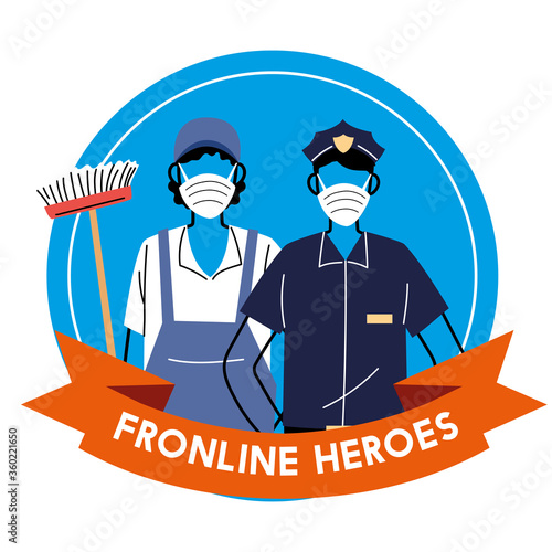Thanks to the frontline heroes. Police and toilet staff wearing mask.