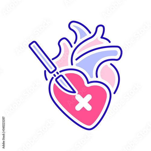 Heart surgery color line icon. Surgical emergency. Isolated vector element. Outline pictogram for web page, mobile app, promo.