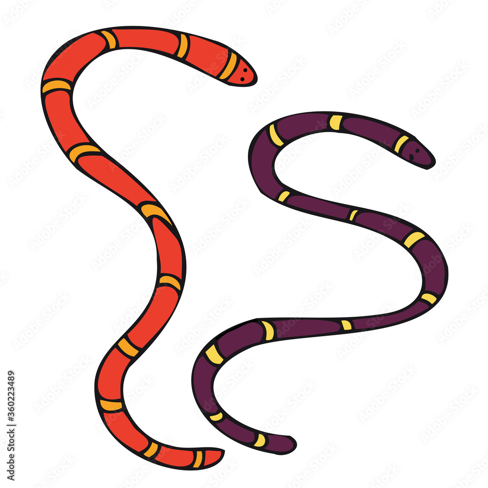 Naklejka premium scary snakes or worms, vector doodle element for halloween celebration in doodle style, color illustration