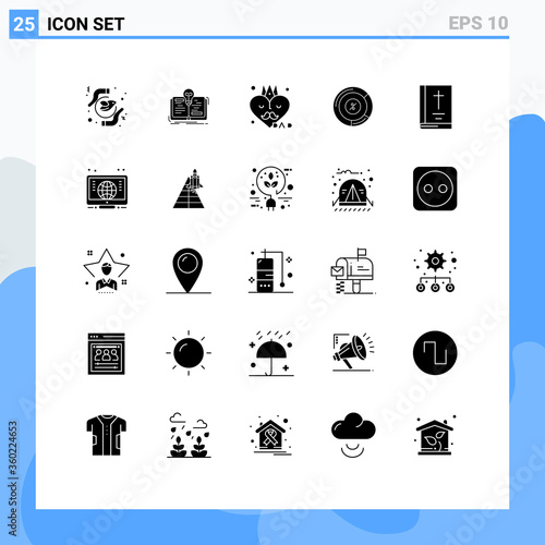 Pictogram Set of 25 Simple Solid Glyphs of bible, chart, story, persentage, fathers day photo