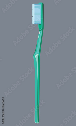 Green toothbrush three quarter view. Tool for oral care.