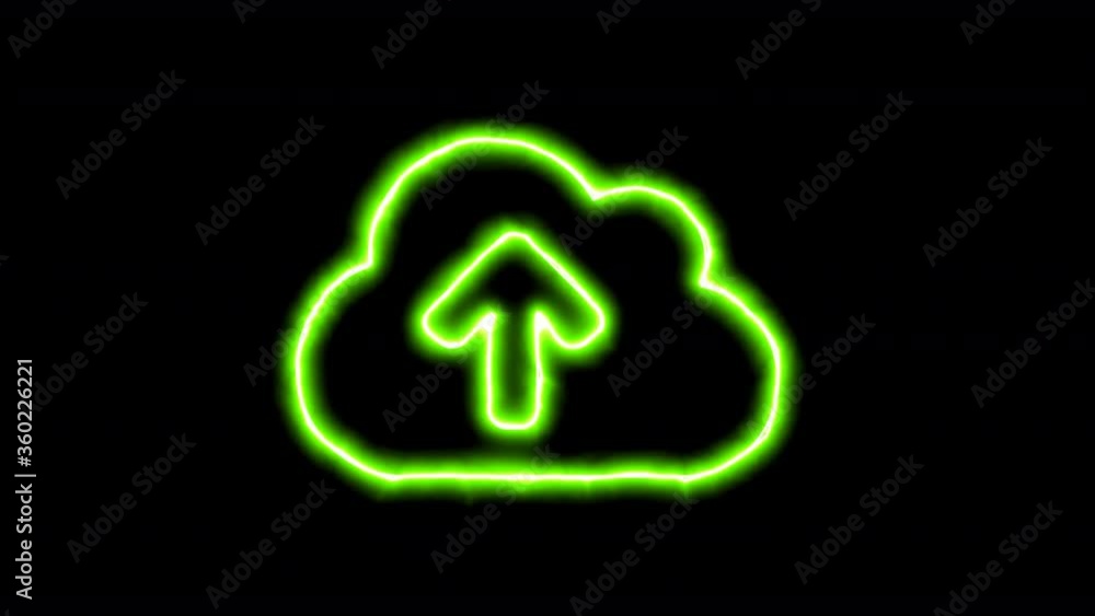 The appearance of the green neon symbol cloud upload. Flicker, In - Out. Alpha channel Premultiplied - Matted with color black The appearance of the green neon symbol cloud upload. Flicker, In - Out. Alpha channel Premultiplied - Matted with color black