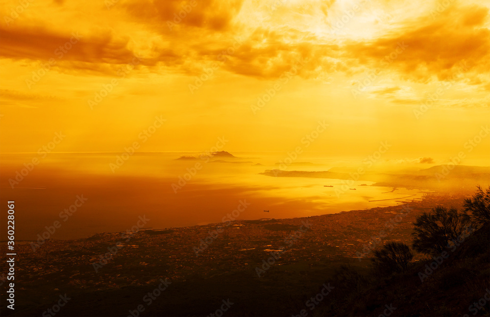 Sunset above Capri view from Vesuv volcano