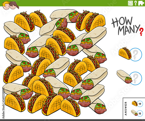 counting burritos and tacos educational task for kids