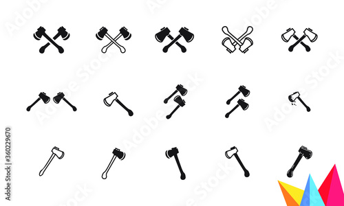 crossed axe and hammer  rustic vector collection isolated on white background  hipster logo design element
