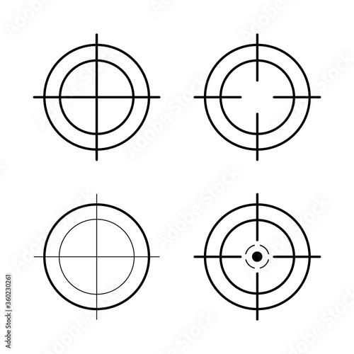 Sniper rifle scope. Weapon aim. Set of targets and destination. Focus icons. Vector illustration